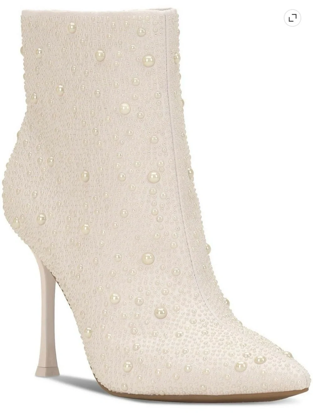 Pearl-Embellished Ivory Ankle Boots - Women's Fashion Booties